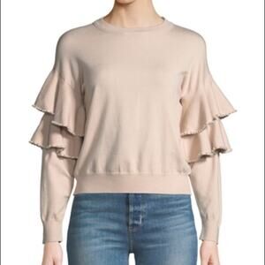 Blush Pink Stellah Pearl-Trimmed Ruffle Sleeve Crew Neck Knit Sweater Size Large